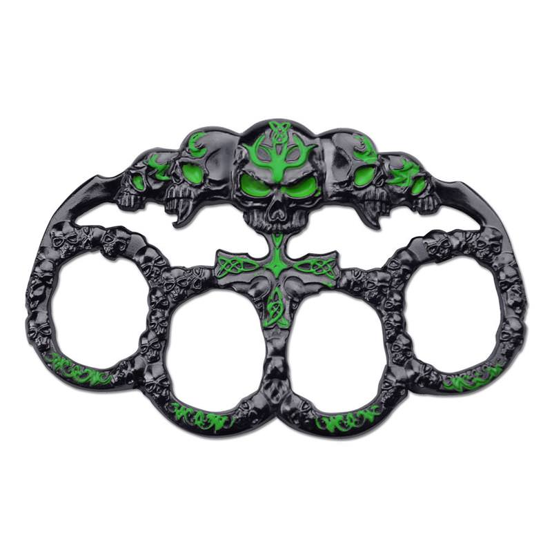 Skull Green Dark Silver Paperweight Goth Punk Biker Knuckle Duster - Tophatter's Army Products & Self Defense Collectible Weapons - Tophatter Daily Deals